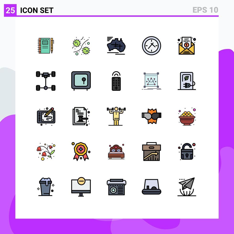 uppsättning av 25 modern ui ikoner symboler tecken för klocka bio plasma semester Land redigerbar vektor design element