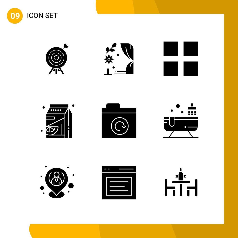 9 Icon Set Solid Style Icon Pack Glyphensymbole isoliert auf weißem Hintergrund für responsives Website-Design vektor