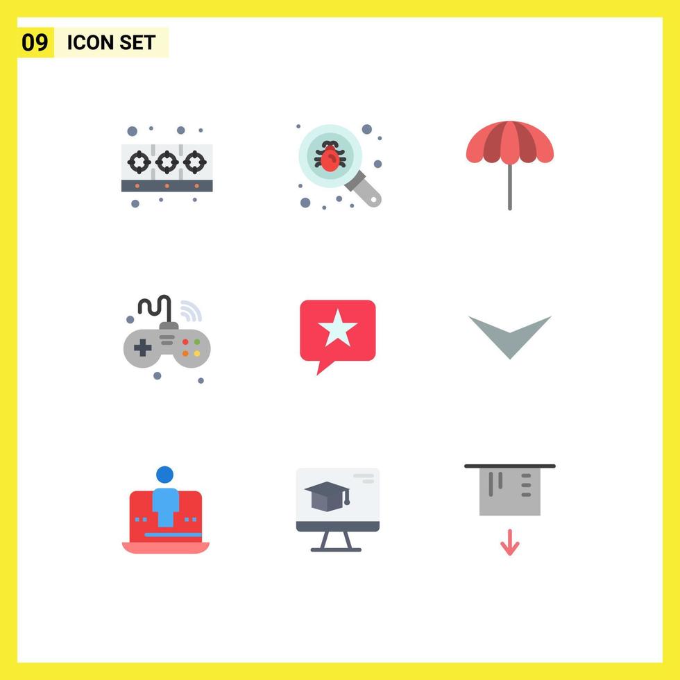 Stock Vector Icon Pack mit 9 Zeilenzeichen und Symbolen für Chat-Dinge Strand-Iot-Spiele editierbare Vektordesign-Elemente