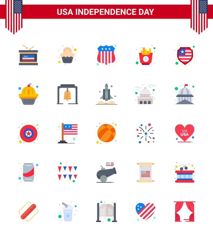 25 USA platt tecken oberoende dag firande symboler av skydda amerikan bricka pommes frites mat redigerbar USA dag vektor design element
