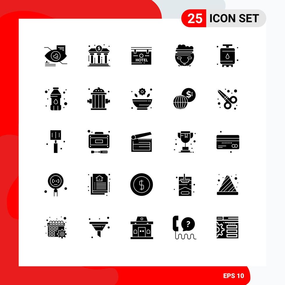 Packung mit 25 modernen soliden Glyphenzeichen und Symbolen für Web-Printmedien wie Cook Eat Finance Pot Location editierbare Vektordesign-Elemente vektor