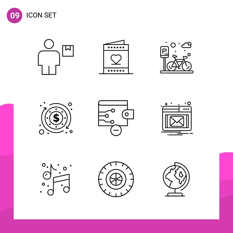 Outline Icon Set Packung mit 9 Zeilensymbolen isoliert auf weißem Hintergrund für reaktionsfähiges Website-Design, Druck- und mobile Anwendungen vektor