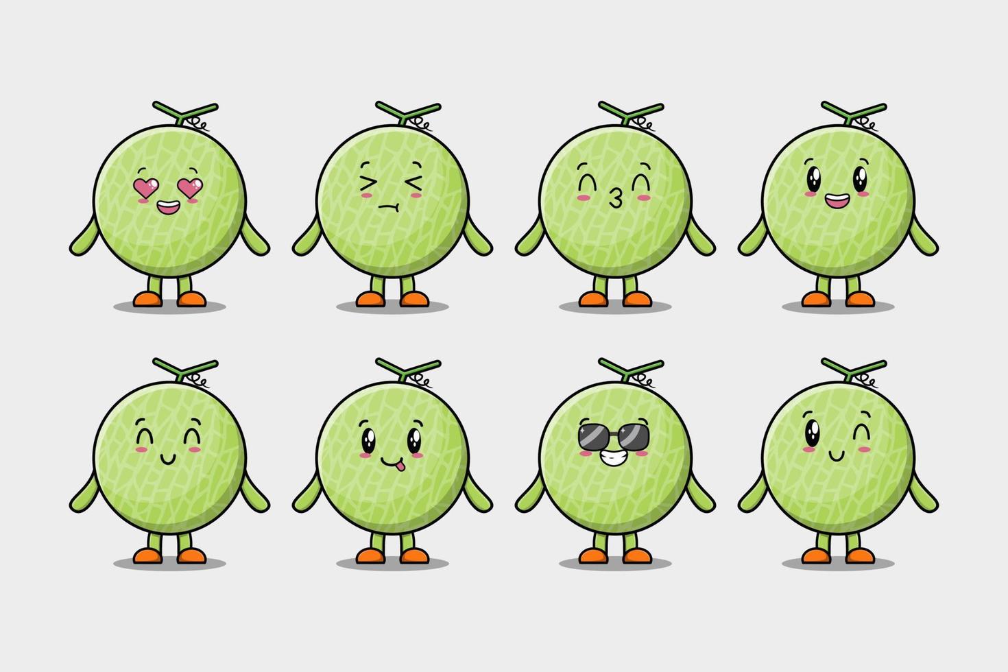 uppsättning söt melon tecknad serie karaktär uttryck vektor