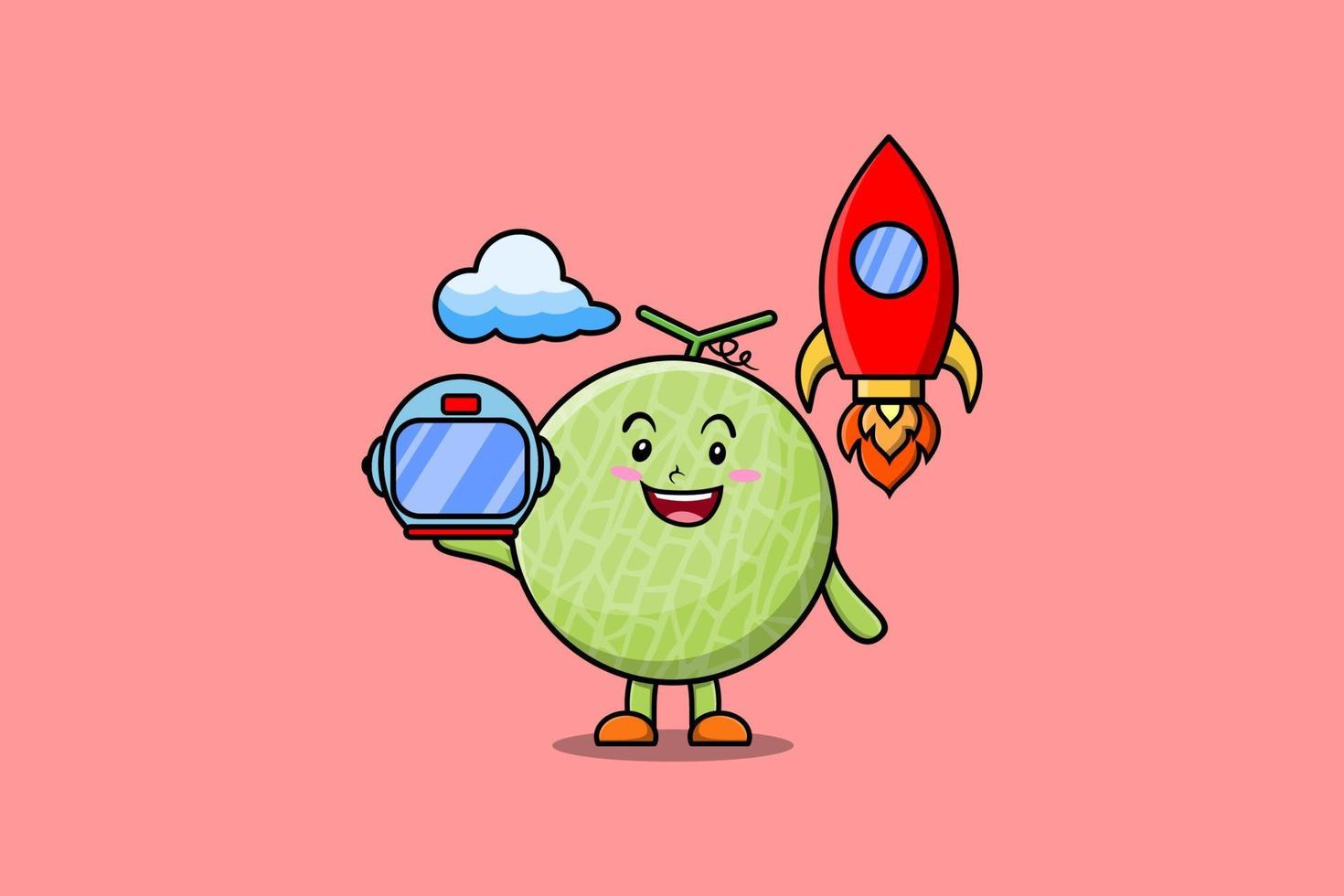 söt maskot tecknad serie karaktär melon som astronaut vektor