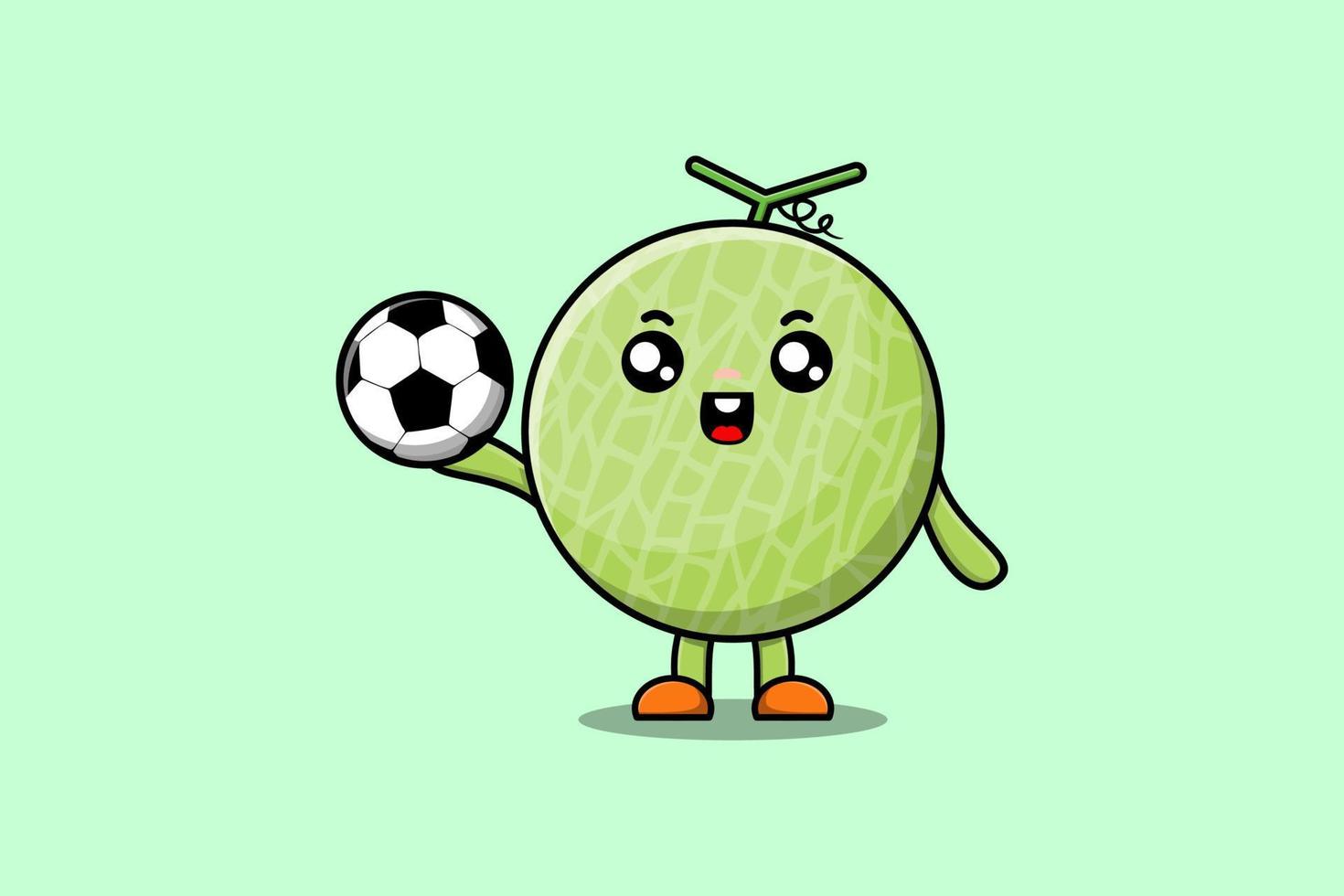 söt tecknad serie melon karaktär spelar fotboll vektor