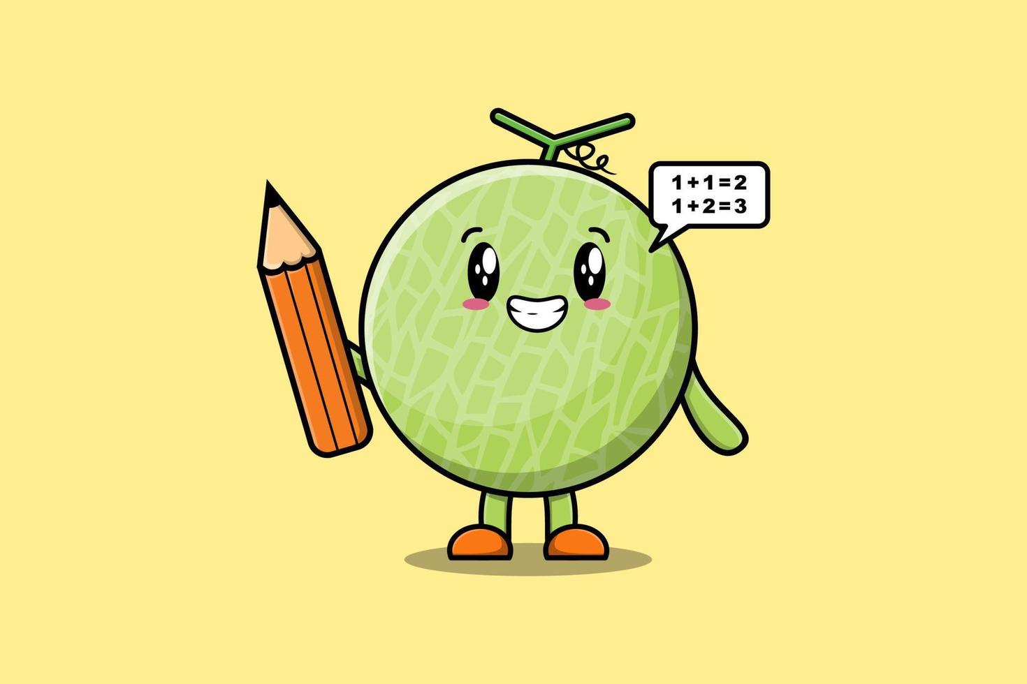 melon söt tecknad serie duktig studerande med penna vektor