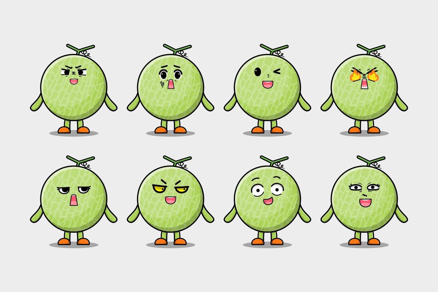 uppsättning söt melon tecknad serie karaktär uttryck vektor