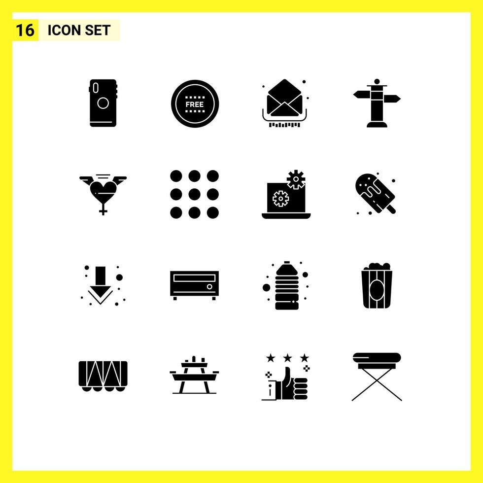 uppsättning av 16 modern ui ikoner symboler tecken för gata navigering linje meddelanden e-post redigerbar vektor design element