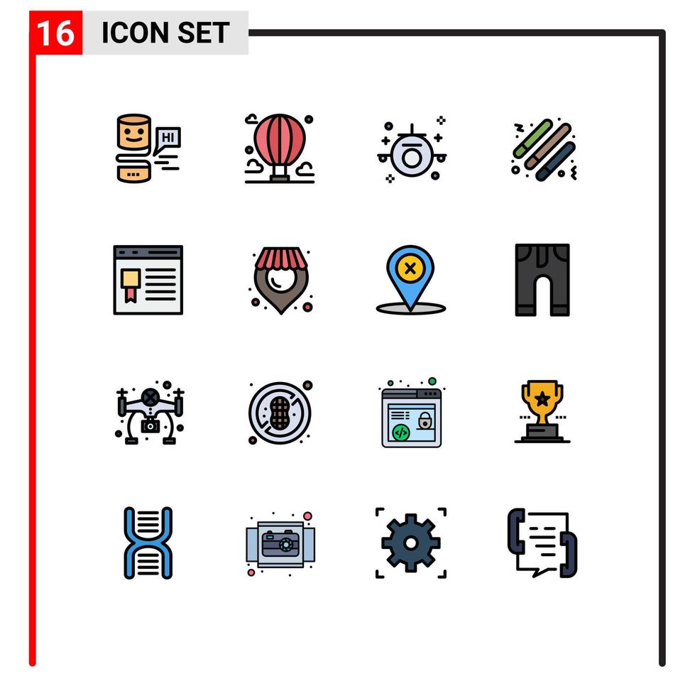 16 universelle, flache, farbgefüllte Linien für Web- und mobile Anwendungen, Browser, Party, Himmel, Nachtreise, editierbare kreative Vektordesign-Elemente vektor