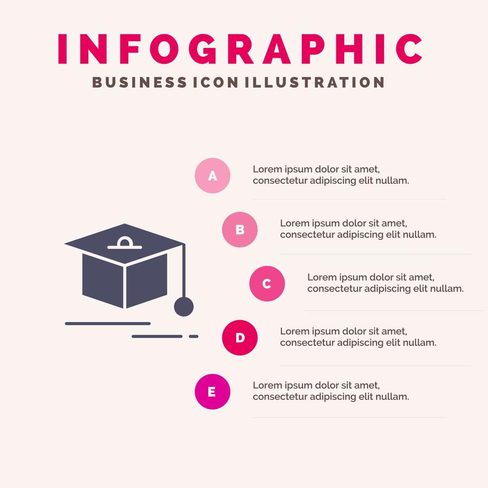 Cap Bildung Graduierung festes Symbol Infografiken 5 Schritte Präsentationshintergrund vektor