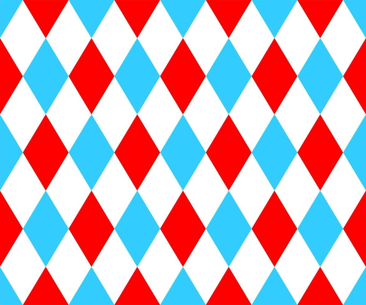 Harlekin Musterdesign. Zirkushintergrund mit mit blauer, roter und weißer Raute. Clown-, Joker- oder Spaßvogel-Maskeradeverzierung vektor