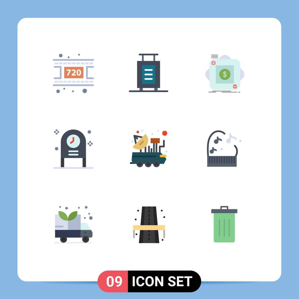 mobil gränssnitt platt Färg uppsättning av 9 piktogram av vetenskap bil app fest klocka redigerbar vektor design element