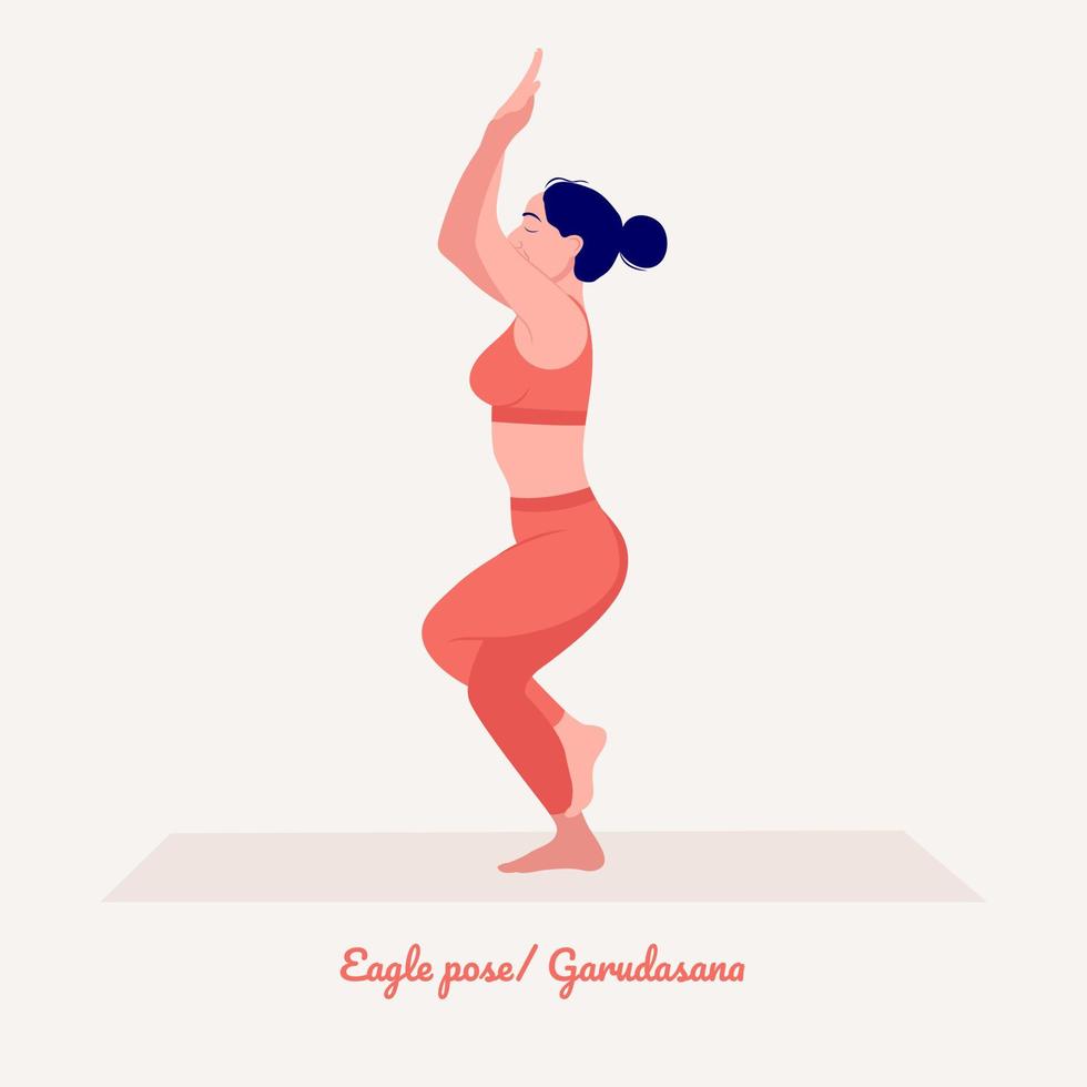Adler-Yoga-Pose. junge Frau, die Yoga-Übungen praktiziert. Frau Workout Fitness, Aerobic und Übungen. vektor