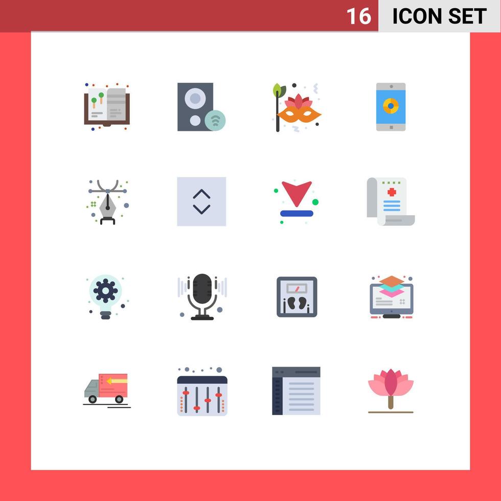moderner Satz von 16 flachen Farbpiktogrammen der Zielanwendung für mobile Signale, editierbares Paket kreativer Vektordesignelemente vektor