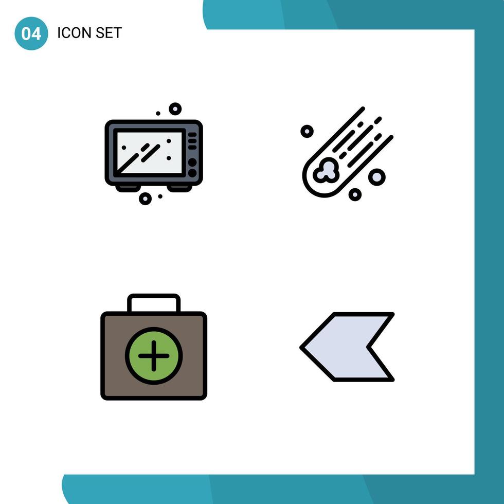4 universell fylld linje platt färger uppsättning för webb och mobil tillämpningar bakning först hjälpa kök komet resväska redigerbar vektor design element