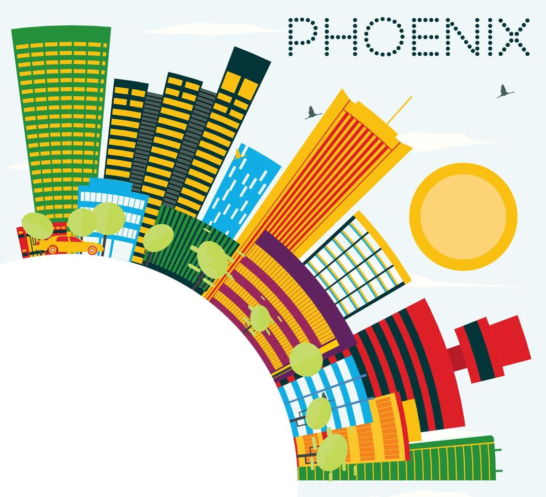 phoenix-skyline mit farbgebäuden, blauem himmel und kopierraum. vektor