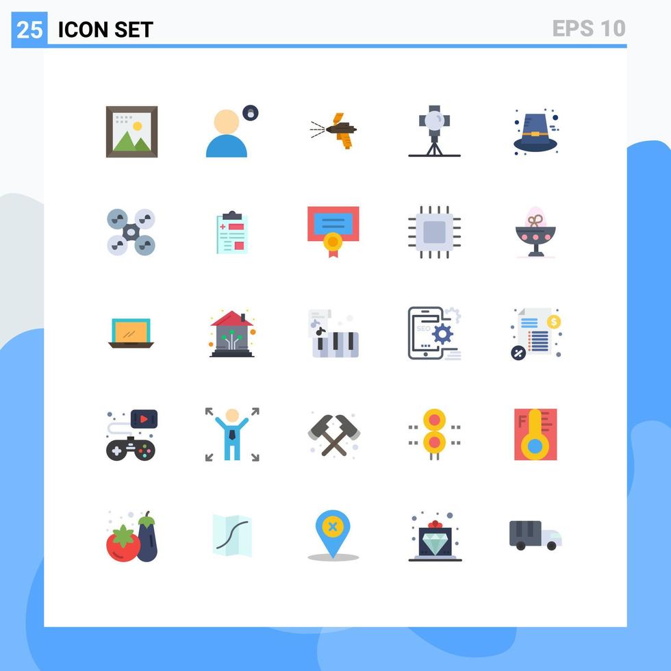 25 universelle flache Farben für Web- und mobile Anwendungen Film Film Privacy Cinema Gun editierbare Vektordesign-Elemente vektor