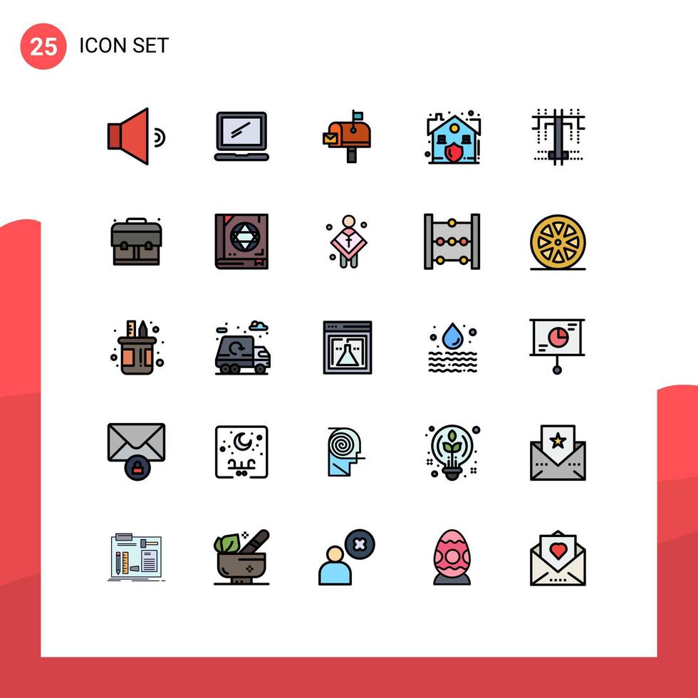 redigerbar vektor linje packa av 25 enkel fylld linje platt färger av bearbeta säkerhet post verklig egendom redigerbar vektor design element
