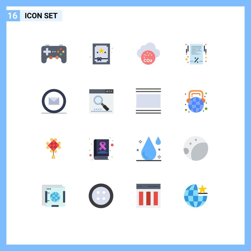 Stock Vector Icon Pack mit 16 Zeilenzeichen und Symbolen für die Online-Entwicklung Kohlendioxid-Empfang Schwarzer Freitag editierbares Paket kreativer Vektordesign-Elemente