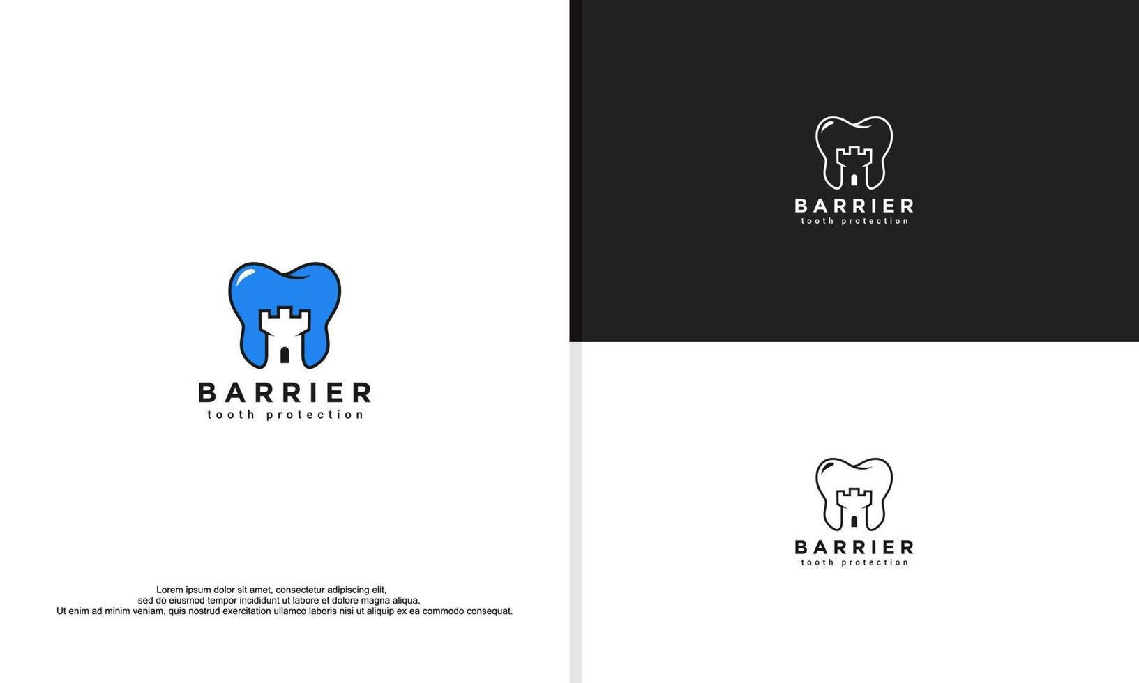 barriär tand skydd, kombination av redskap och fort. dental logotyp. vektor