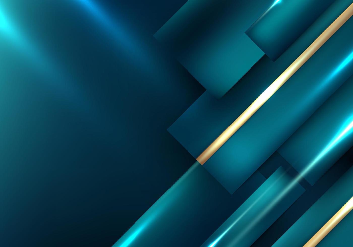 abstrakt lyx bakgrund blå smaragd- Ränder diagonal med gyllene rader och belysning effekt vektor