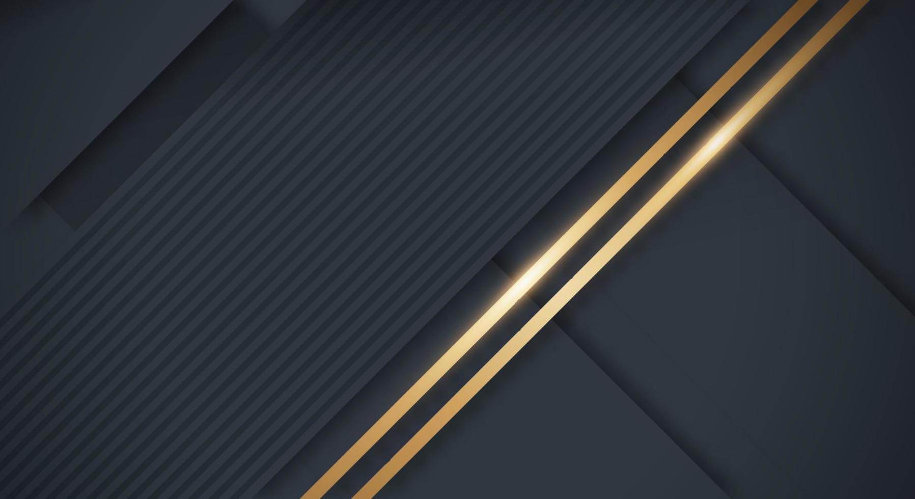 abstrakter dunkelblauer schwarzer hintergrund mit goldenen linien luxussaiten. geometrischer hintergrund mit strukturierten papierschichten für geschäftspräsentationsvorlage vektor