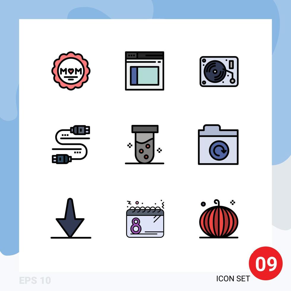 Stock Vector Icon Pack mit 9 Zeilen Zeichen und Symbolen für Lab Share Musikserver Kabel editierbare Vektordesign-Elemente