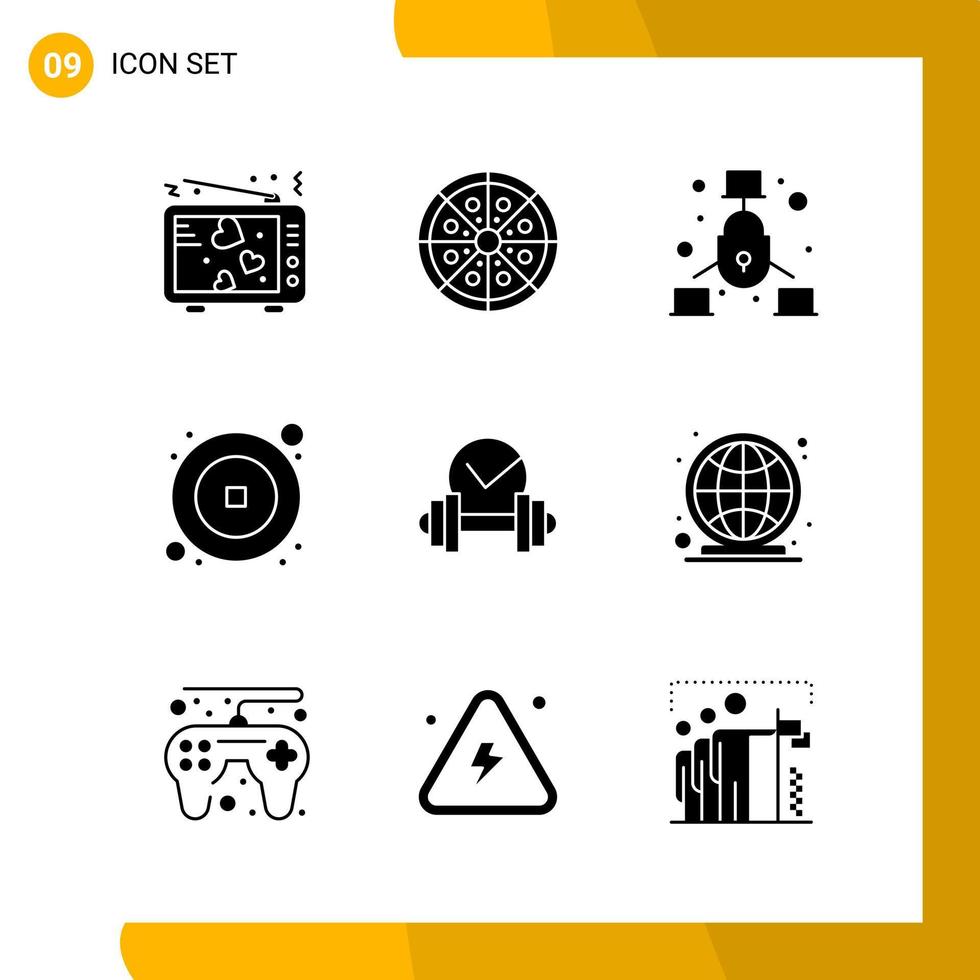 9 Icon Set Solid Style Icon Pack Glyphensymbole isoliert auf weißem Hintergrund für responsives Website-Design vektor