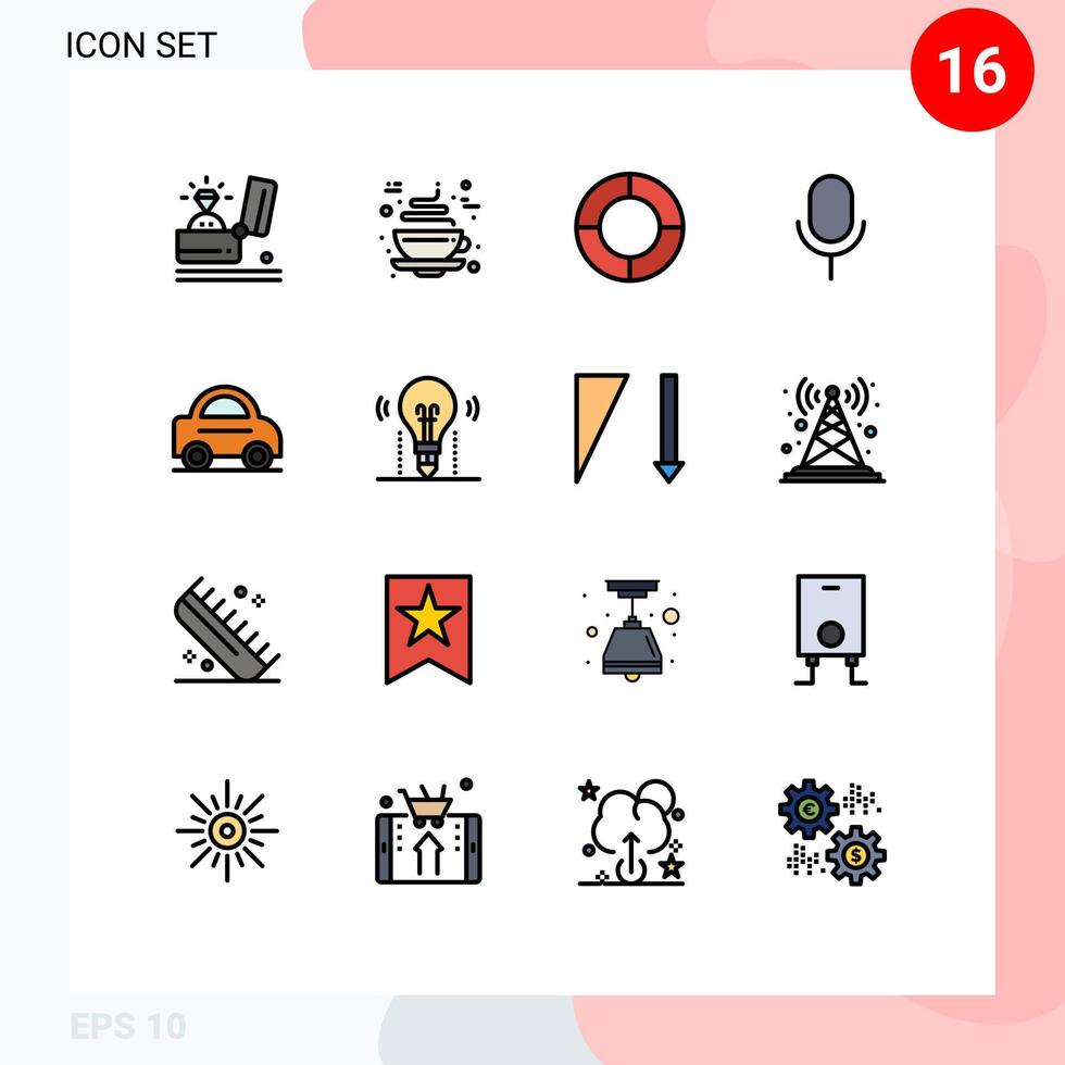 mobil gränssnitt platt Färg fylld linje uppsättning av 16 piktogram av fordon ui varm grundläggande mic redigerbar kreativ vektor design element