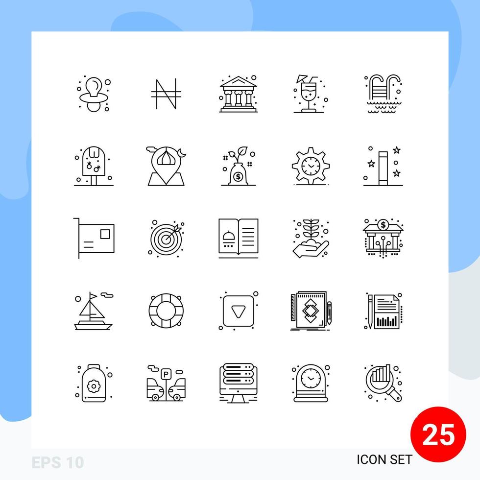 25 tematiska vektor rader och redigerbar symboler av dryck is pengar parkera simning slå samman redigerbar vektor design element