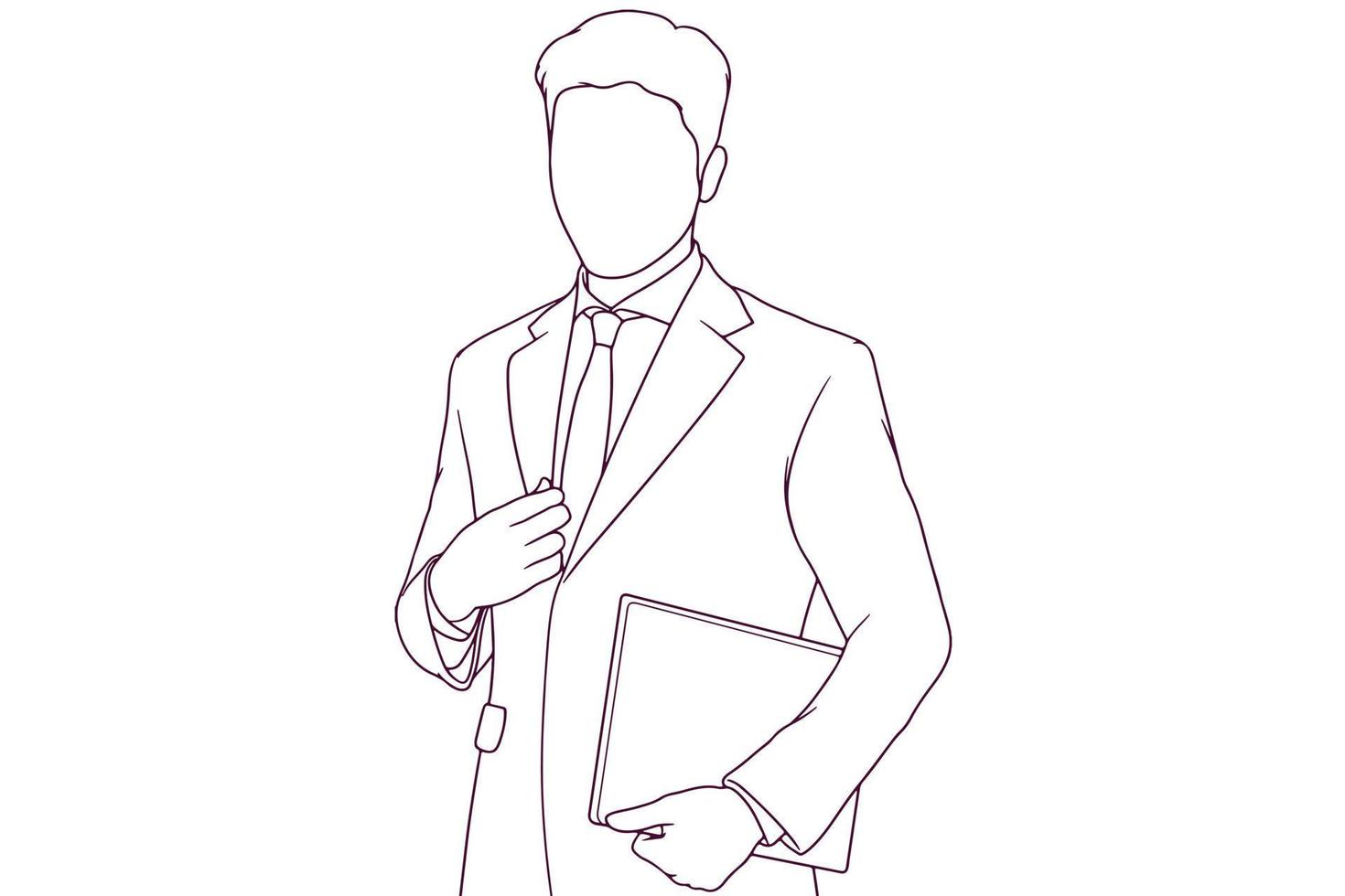 ung affärsman med en läsplatta hand dragen stil vektor illustration