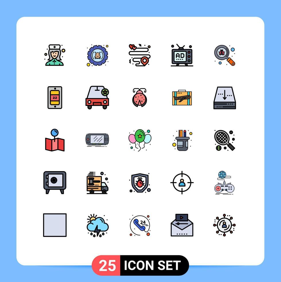 25 tematiska vektor fylld linje platt färger och redigerbar symboler av skanna multimedia inställningar media ad redigerbar vektor design element