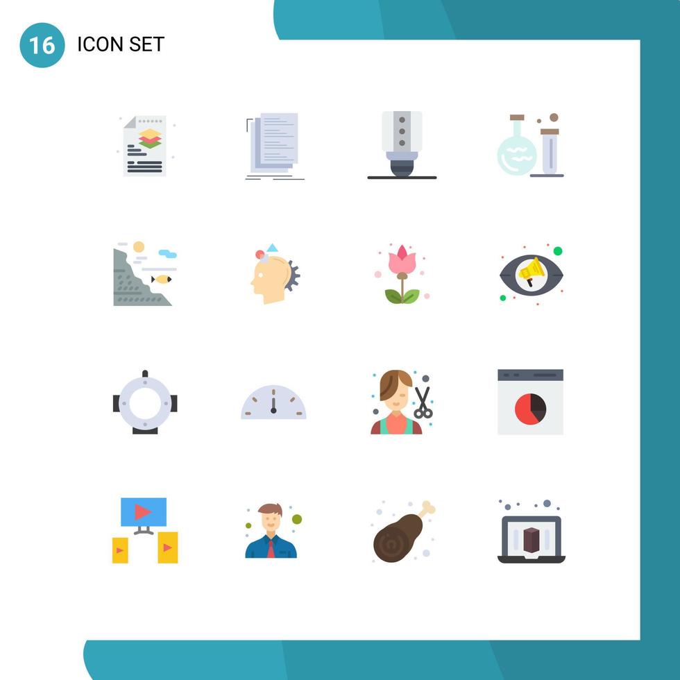 Gruppe von 16 flachen Farbzeichen und Symbolen für die Wassererziehungsliste Laborröhre editierbares Paket kreativer Vektordesign-Elemente vektor