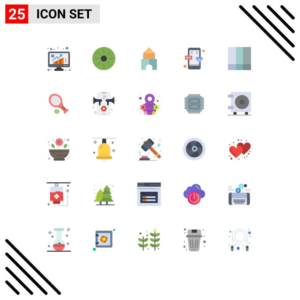 Packung mit 25 modernen, flachen Farbzeichen und Symbolen für Web-Printmedien wie Grid Phone Meal Mobile online editierbare Vektordesign-Elemente vektor