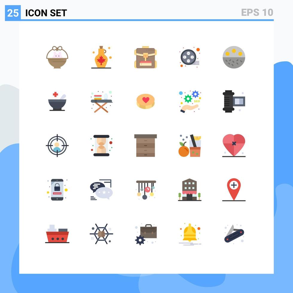 universelle Symbolsymbole Gruppe von 25 modernen flachen Farben von Knochenfilmrollenblatt Filmhotel editierbare Vektordesign-Elemente vektor
