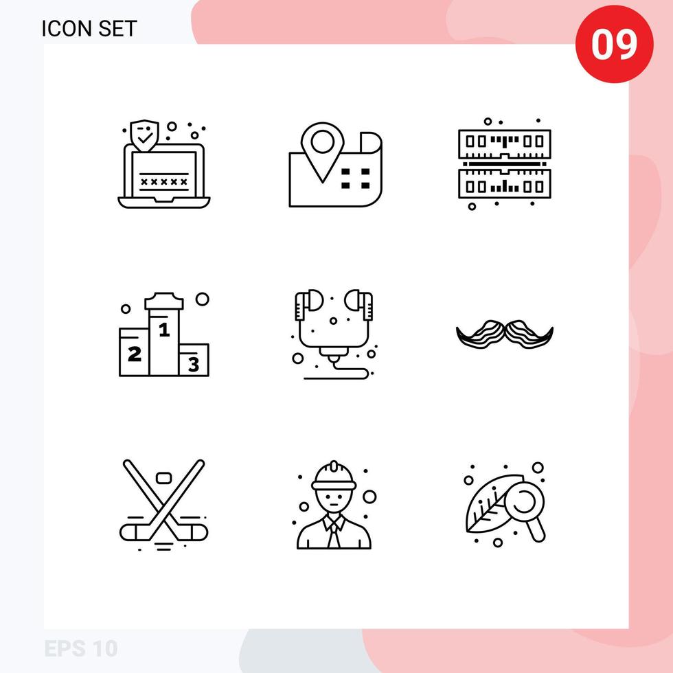 9 tematiska vektor konturer och redigerbar symboler av headsetet hårdvara Bagge dator vann redigerbar vektor design element