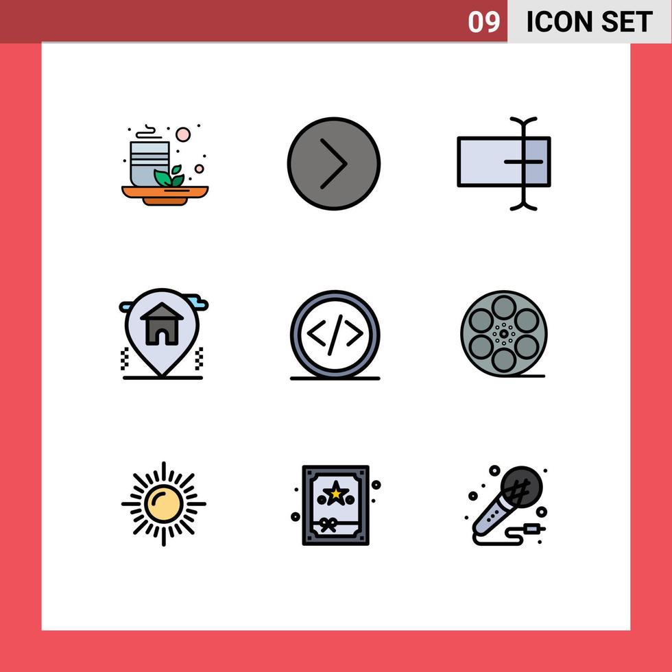 moderner Satz von 9 gefüllten flachen Farben Piktogramm von Entwicklungscode-Cursor-Immobilienhaus editierbaren Vektordesign-Elementen vektor