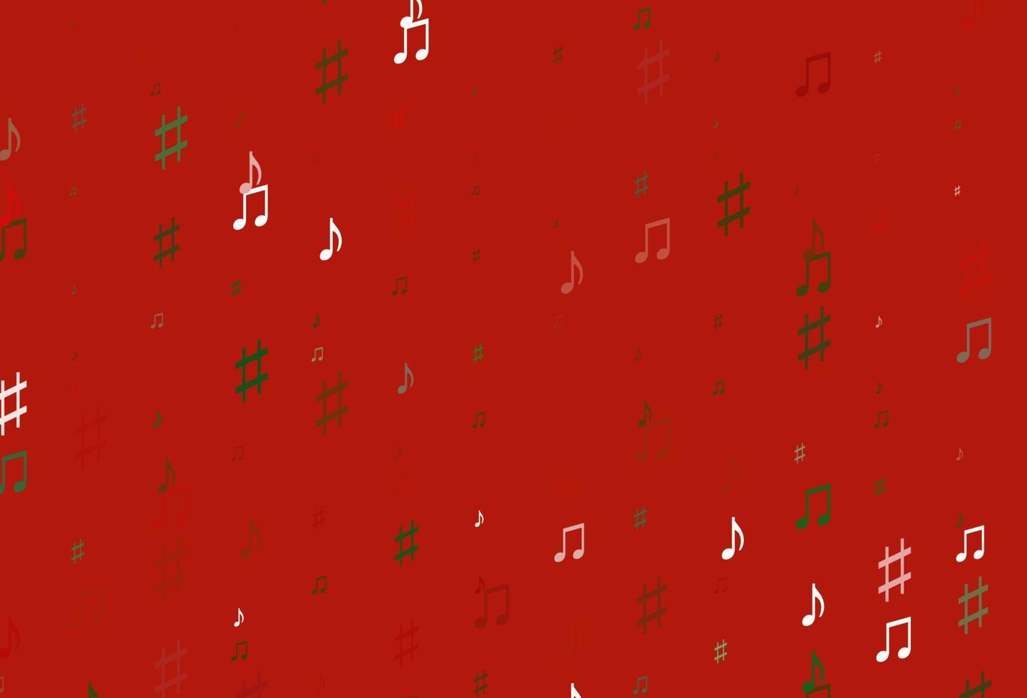 hellgrüner, roter Vektorhintergrund mit Musiksymbolen. vektor