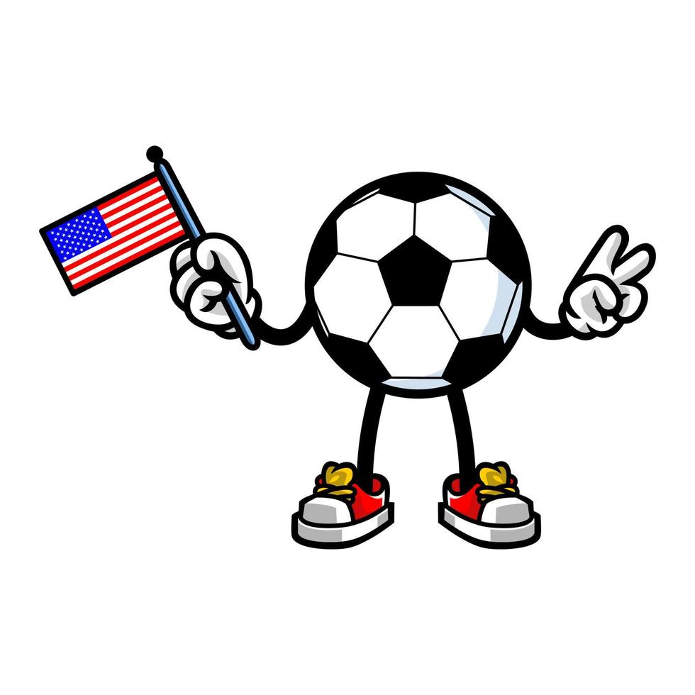 Fußball-Fußball-Maskottchen, das uns Flagge hält vektor