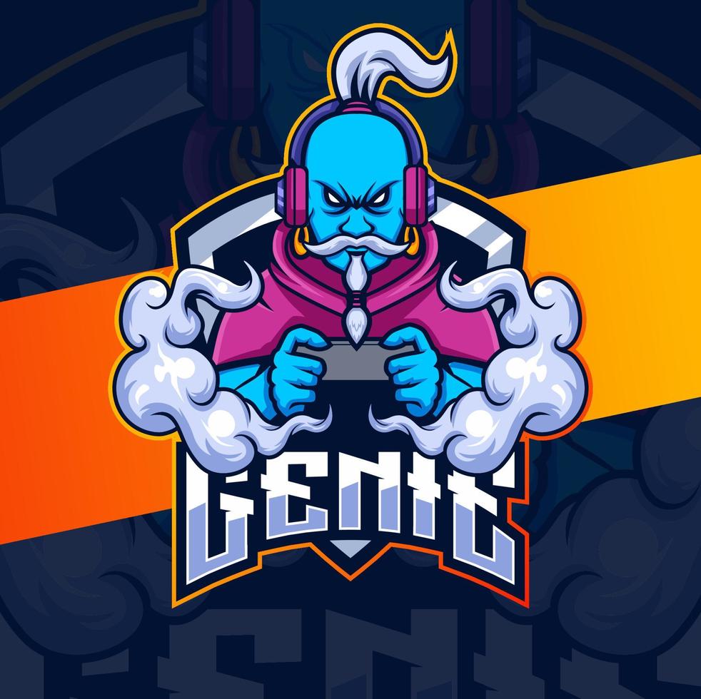 genie-charakter-maskottchen-designs für logo-gaming und esport vektor