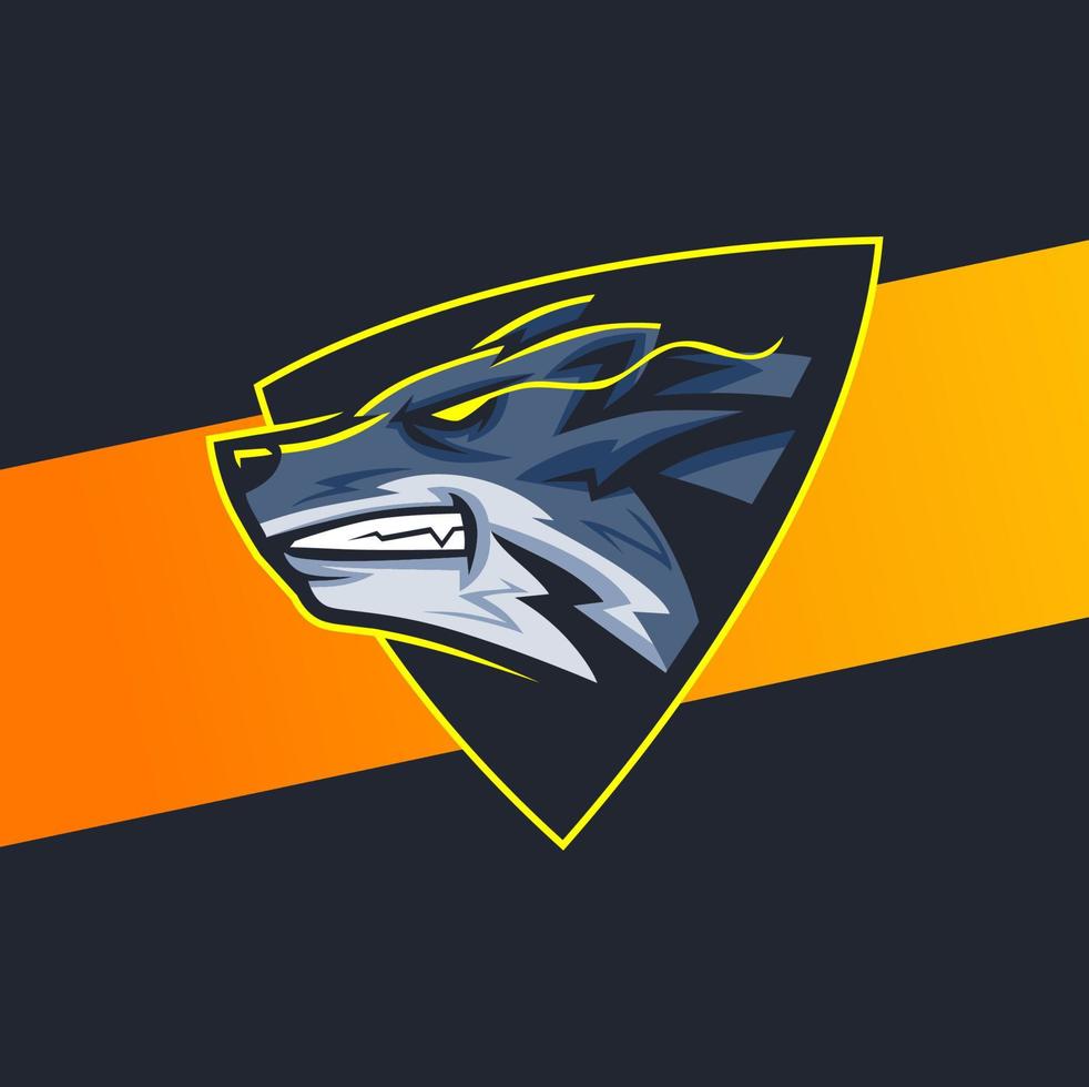 Wolfskopf-Maskottchen-Esport-Logo-Design, Wolfscharakter für Sport und Gaming vektor