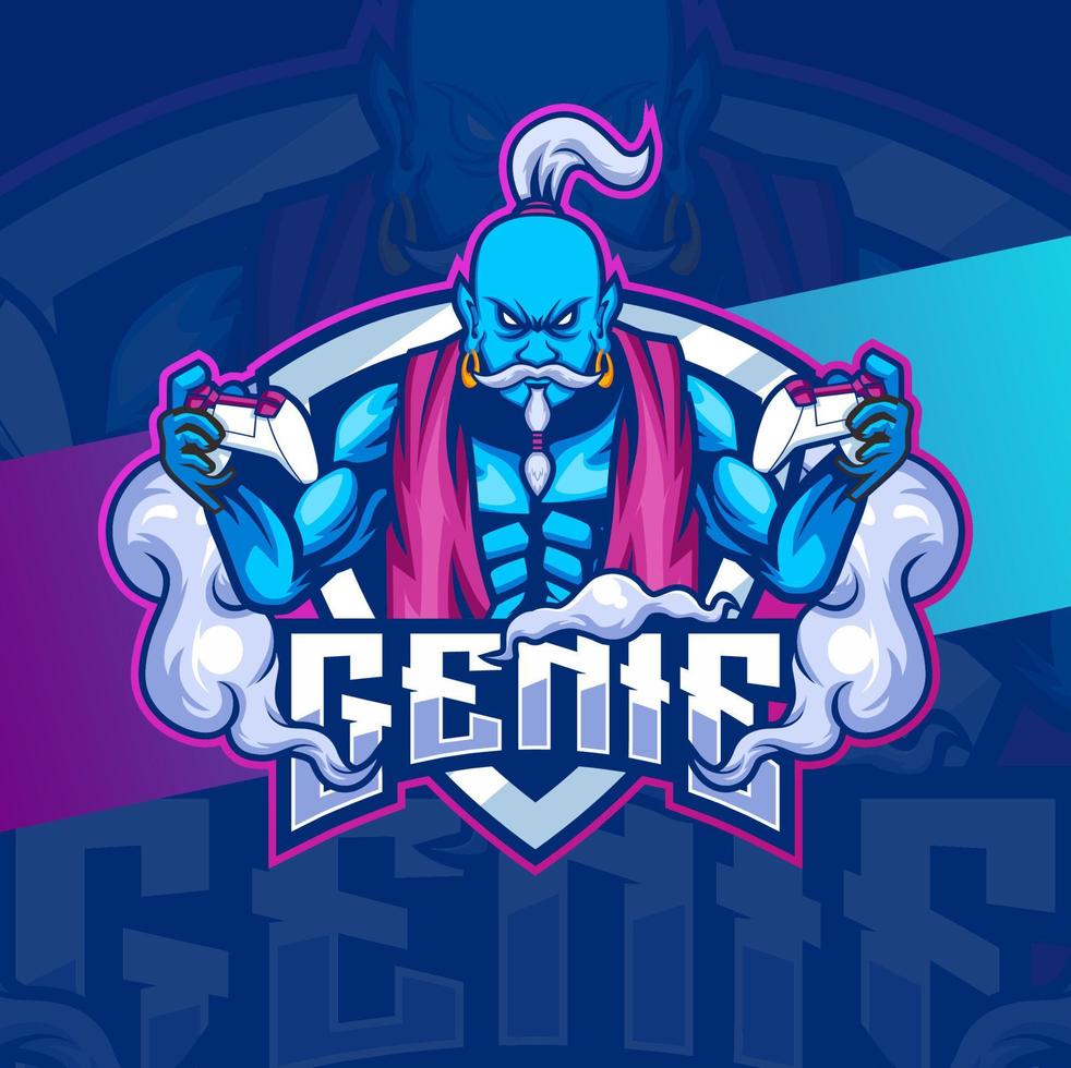 genie-charakter-maskottchen-designs für logo-gaming und esport vektor