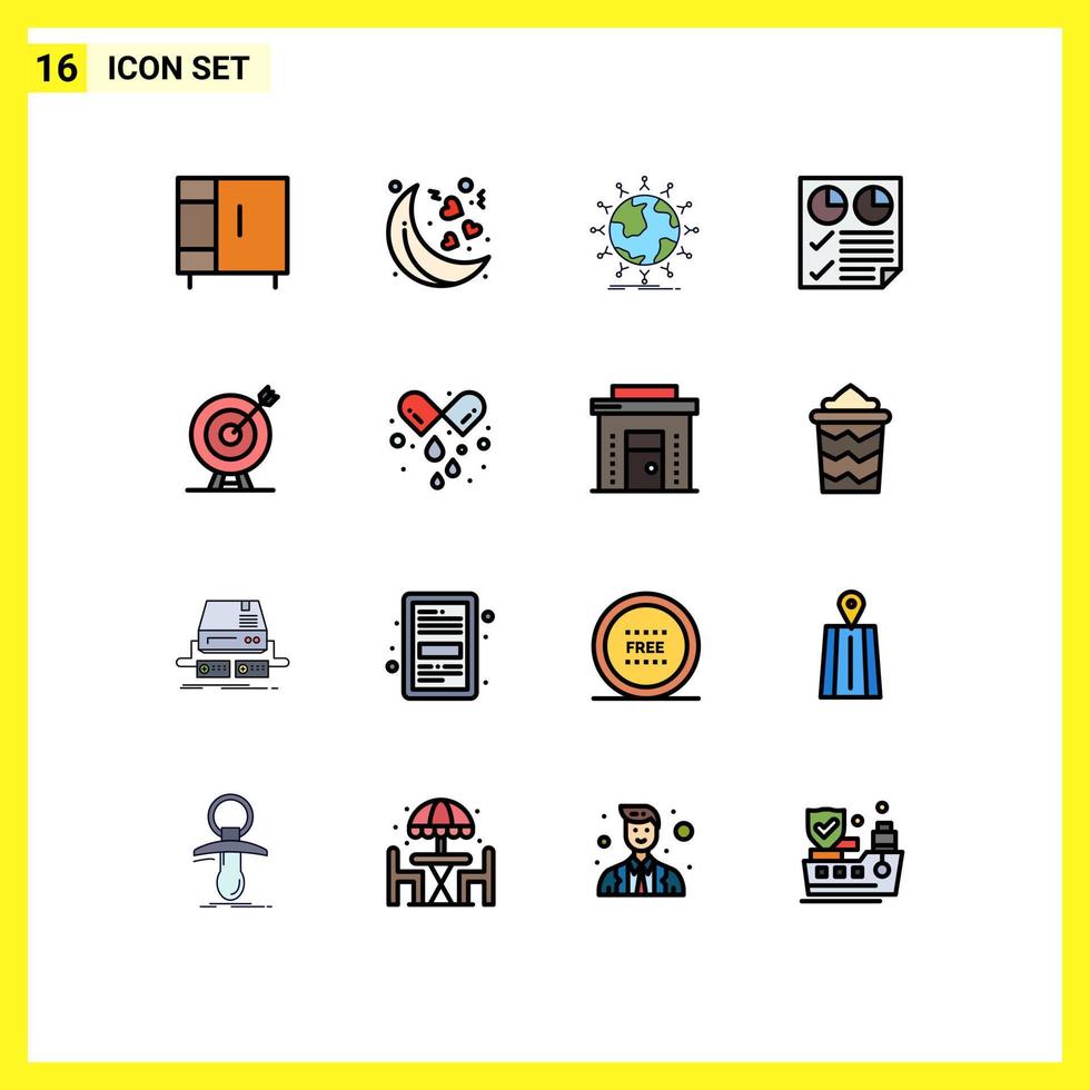 grupp av 16 platt Färg fylld rader tecken och symboler för mål Rapportera studerande sida data redigerbar kreativ vektor design element
