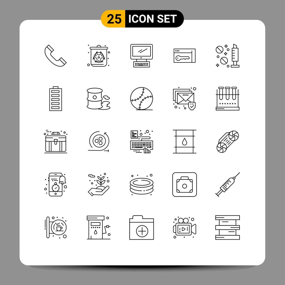 uppsättning av 25 vektor rader på rutnät för läkemedel rum övervaka nyckel browser redigerbar vektor design element