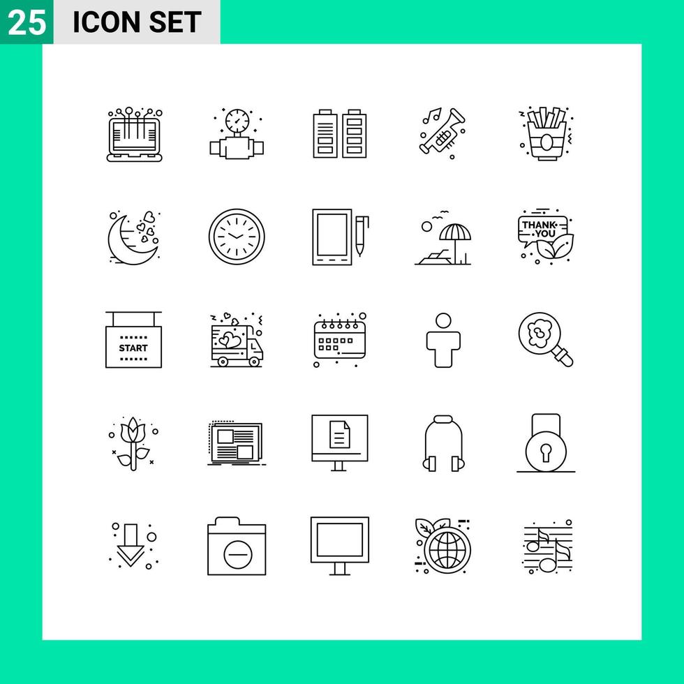 användare gränssnitt packa av 25 grundläggande rader av snabb mat ljud ackumulator horn Tillbehör redigerbar vektor design element