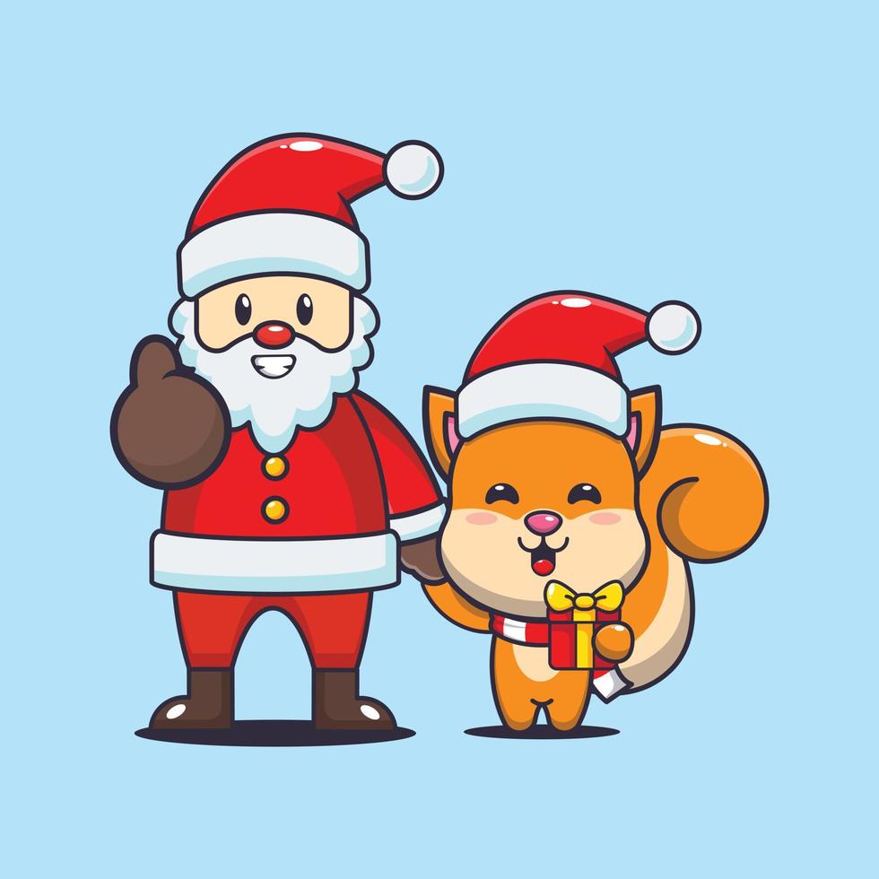 süßes eichhörnchen mit weihnachtsmann. nette weihnachtskarikaturillustration. vektor