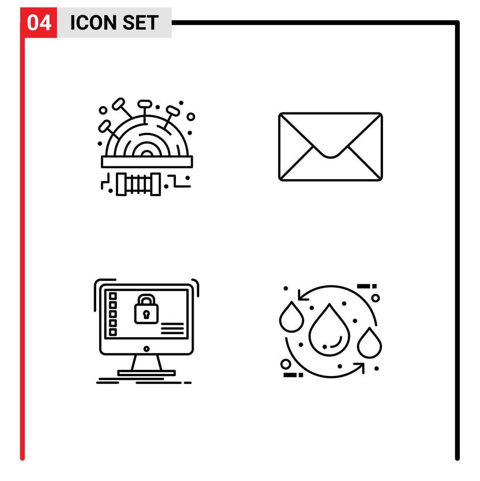 Linienpaket mit 4 universellen Symbolen für bescheidene Systemstiche, sichere Tropfen, bearbeitbare Vektordesignelemente vektor