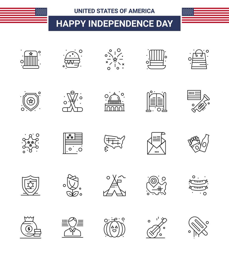 25 kreativ USA ikoner modern oberoende tecken och 4:e juli symboler av pengar USA fyrverkeri presidenter dag redigerbar USA dag vektor design element