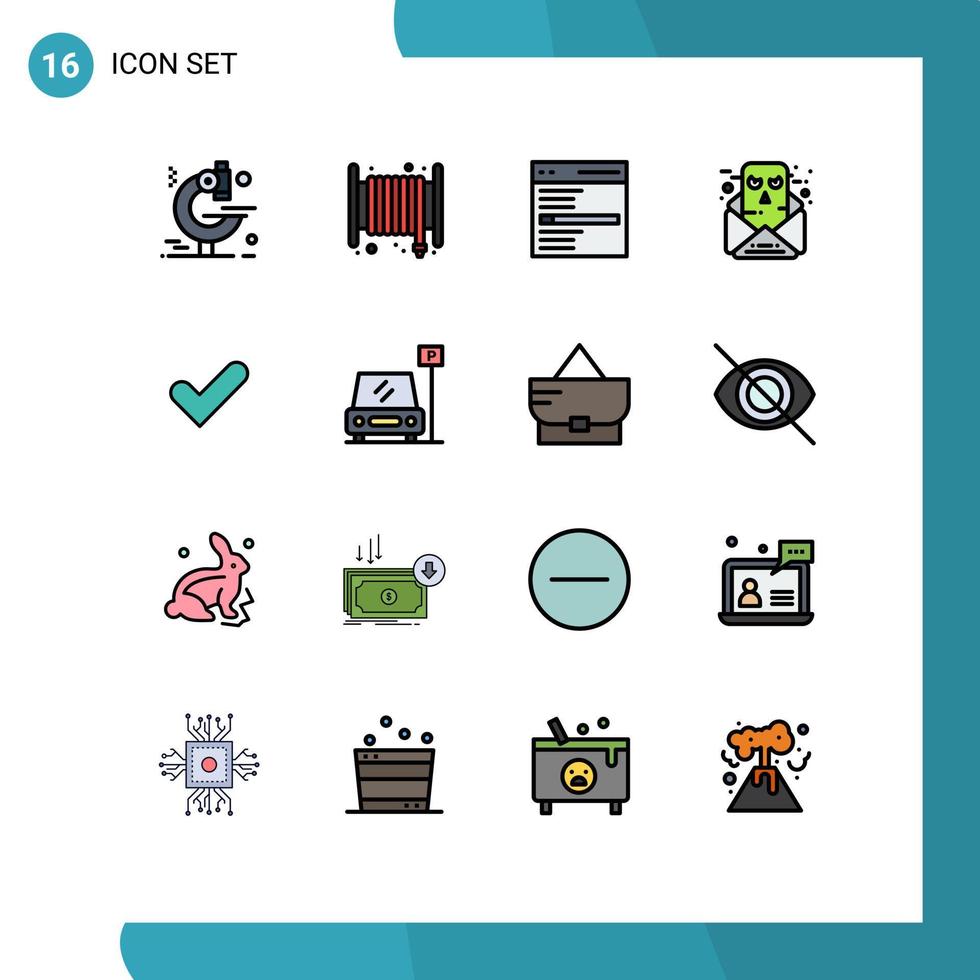 moderner Satz von 16 flachen, farbgefüllten Linien und Symbolen wie ok E-Mail-Engine-Gesprächs-Chat editierbare kreative Vektordesign-Elemente vektor