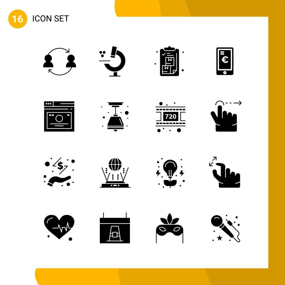 16 Icon Set Solid Style Icon Pack Glyphensymbole isoliert auf weißem Hintergrund für responsive Website, die kreativen schwarzen Icon-Vektorhintergrund entwirft vektor